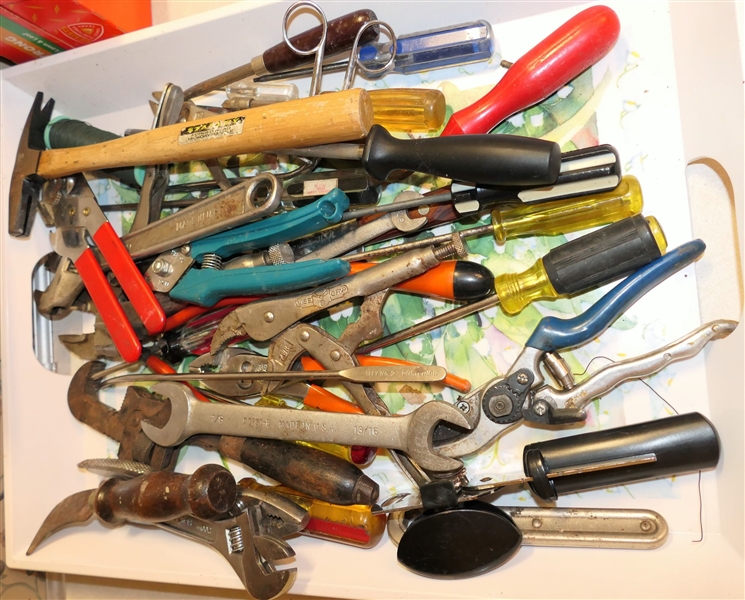 Tray Lot of Tools - Hammers, Screwdrivers, Pliers, Etc., 
