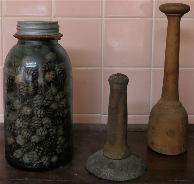 Half Gallon Blue Ball Jar with Zinc Lid, Hog Scraper, and Wood Muddler 