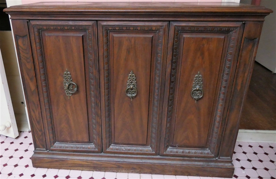 Oak Credenza Cabinet - Measures 31" tall 38" by 12" - Center Pull Needs Screw