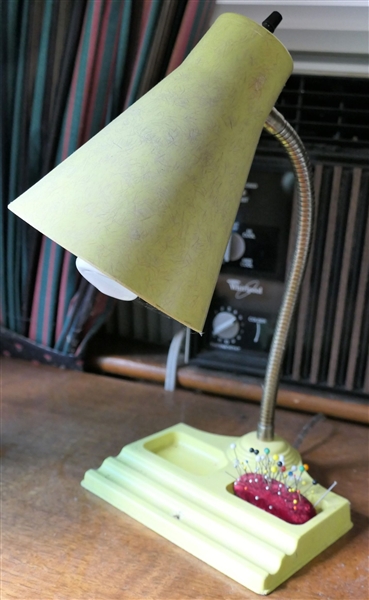 Mid Century Yellow Plastic Desk Lamp with Pin Cushion 