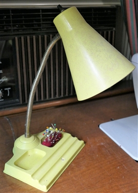 Mid Century Yellow Plastic Desk Lamp with Pin Cushion 