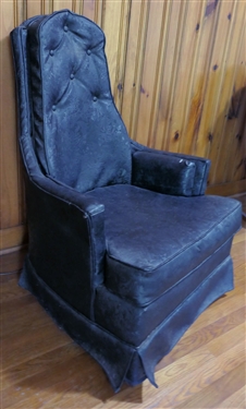 Mid Century Arm Chair Covered in Black Floral Vinyl 