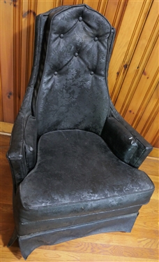 Mid Century Arm Chair Covered in Black Floral Vinyl 