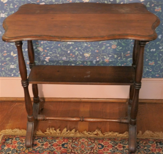 Wood Turtle Top Occasional Table - Measures 25" Tall 27" by 16" - Top Has Been Repaired