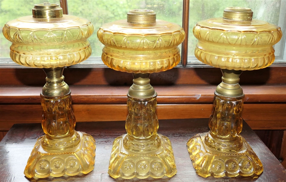 3 Amber Moon and Star Oil Lamps  - Missing Burners - All in Good Overall Condition 