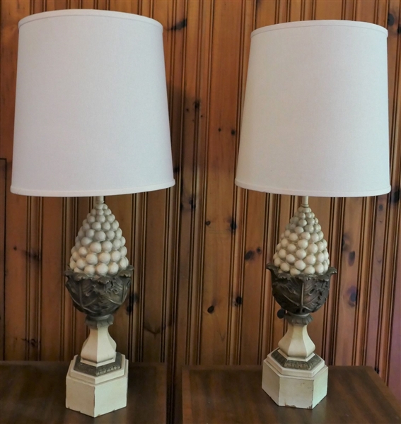 Pair of Chapman Chalk Mid Century Table Lamps - One Has Damage on Back - each Lamp Measures 26" To Bulb