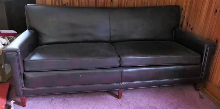 Mid Century Faux Leather / Naugahyde Sofa - Wood Legs - Sits Well - Measures 30 Tall 75 Long