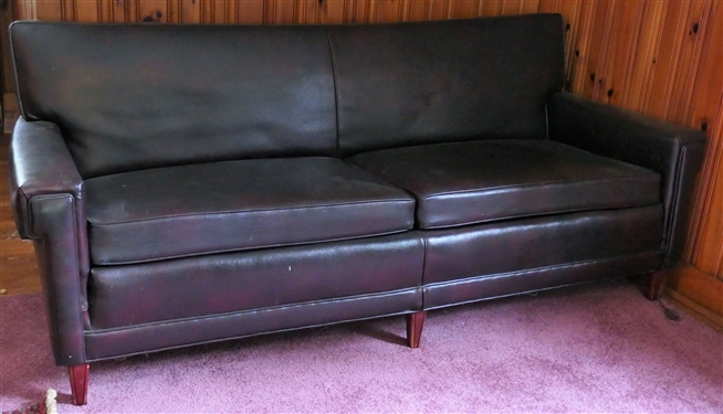 Mid Century Faux Leather / Naugahyde Sofa - Wood Legs - Sits Well - Measures 30 Tall 75 Long