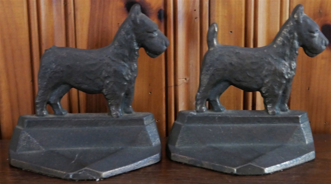 Pair of Cast Iron "Scotty" Scottie Dog Book Ends - Dated 1929 - One Has Broken Tail 