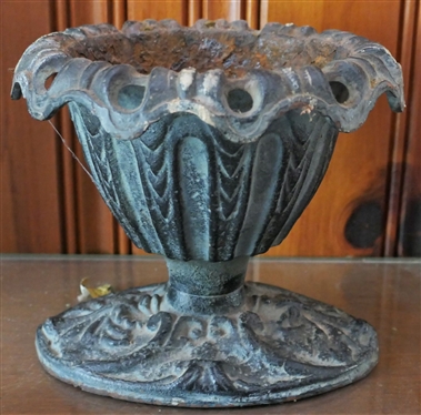 Cast Iron Miniature Urn - Measures 6 Tall 7 1/4 Across - Very Heavy For Size