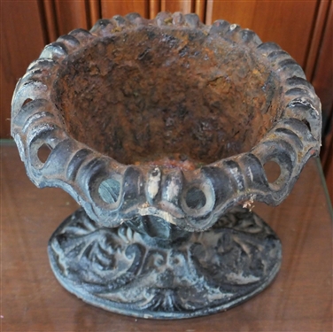 Cast Iron Miniature Urn - Measures 6 Tall 7 1/4 Across - Very Heavy For Size