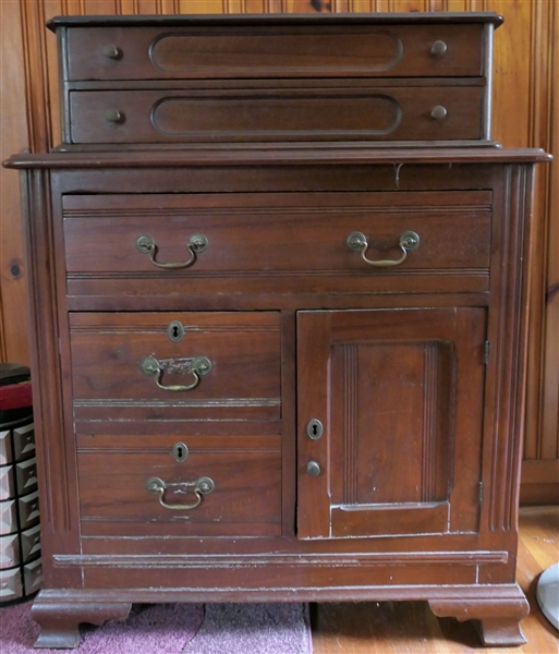 Mahogany Sewing Cabinet - Pin and Scallop Dovetailed Drawers - Top Drawer Has Dividers - Bottom 3 Drawers and 1 Cabinet - Full of Yarn, Knitting Needles, and Other Sewing Supplies - Cabinet...