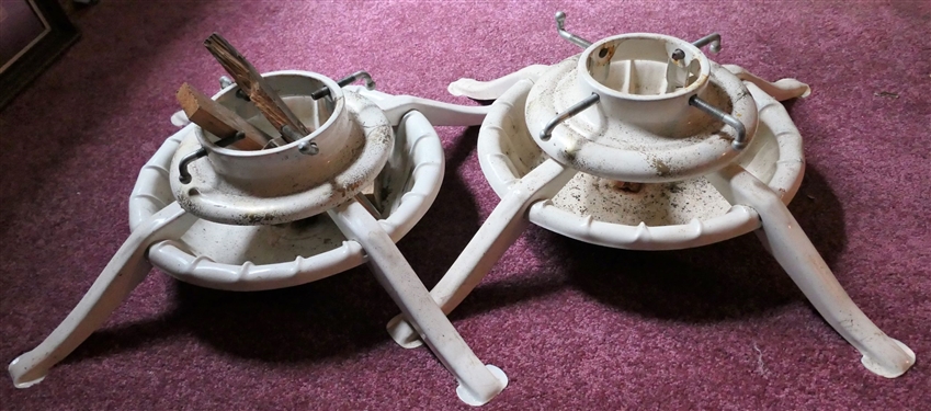 2 Large White Metal Christmas Tree Stands One Holds 5 Tree and Other 6 Tree