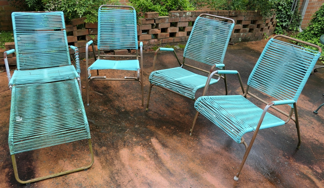 4 Pieces of Turquoise "String" Outdoor Furniture - Metal Frames with Plastic String Straps 
