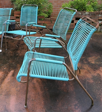 4 Pieces of Turquoise String Outdoor Furniture - Metal Frames with Plastic String Straps 