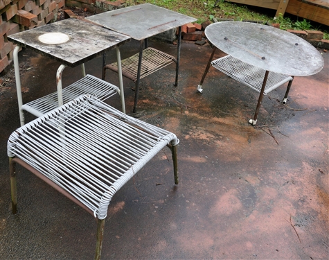 4 Outdoor String Tables - Metal Frames with Plastic String Seat, Base, Plexiglass Tops 