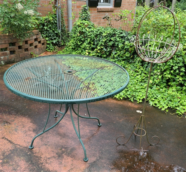 Round Iron Patio Table and Metal Plant Stand - Table Measures 48" Across