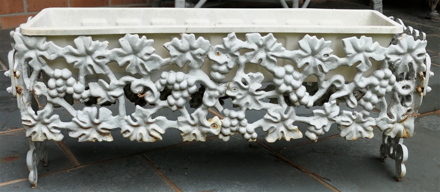 Cast Iron Grape and Leaves Planter with Plastic Insert - Measures 14 Tall 33 by 9
