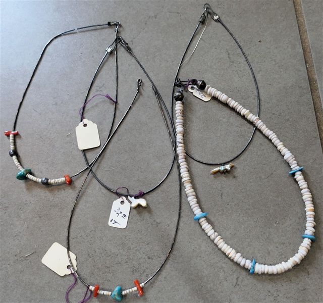 5 Sterling Silver and Turquoise Necklaces - Southwestern Native American - With Bird Stones and Turquoise Beads