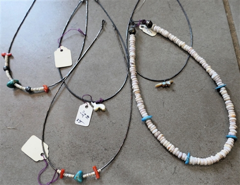 5 Sterling Silver and Turquoise Necklaces - Southwestern Native American - With Bird Stones and Turquoise Beads