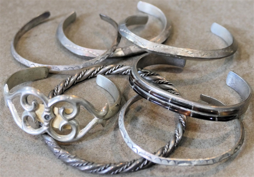 7 - Unsigned Southwestern Native American Silver Bracelets 