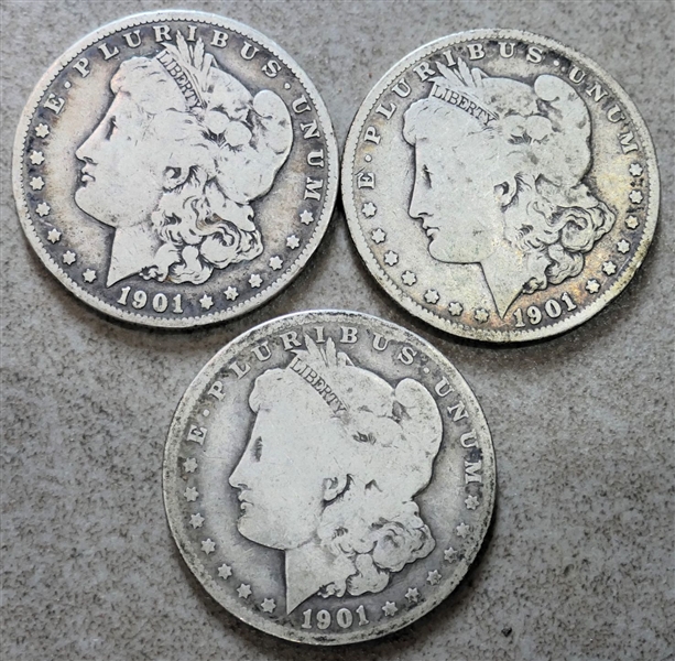 3 - 1901 O Morgan Silver Dollars