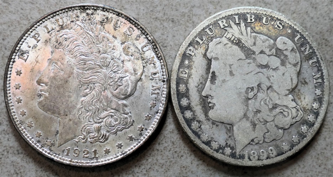1899 O and 1921 Morgan Silver Dollars 