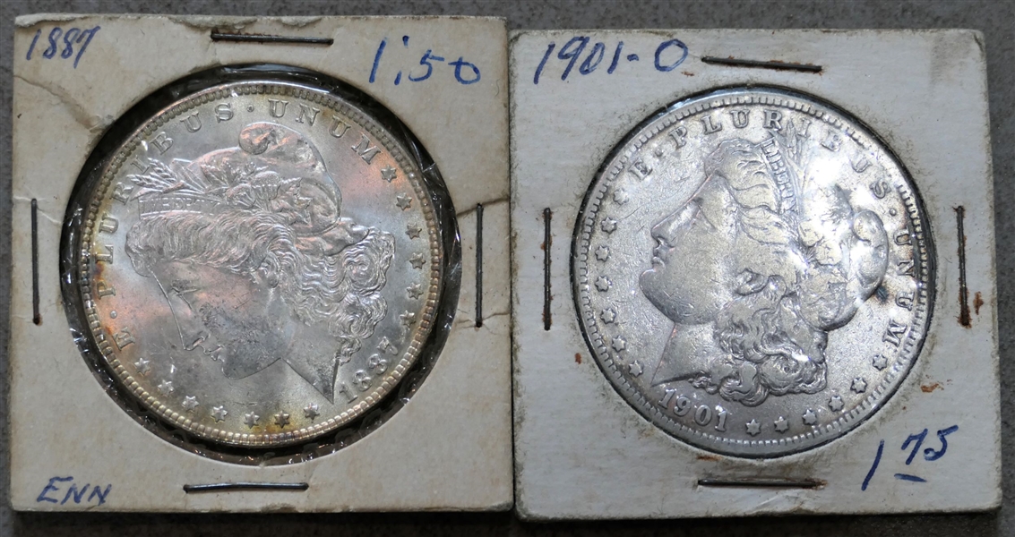 1887 and 1901 O Morgan Silver Dollars 