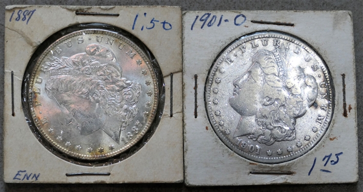 1887 and 1901 O Morgan Silver Dollars 