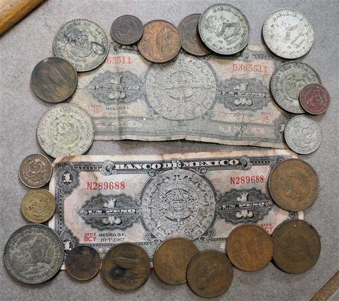 Lot of Mexican Coins and Paper Money 