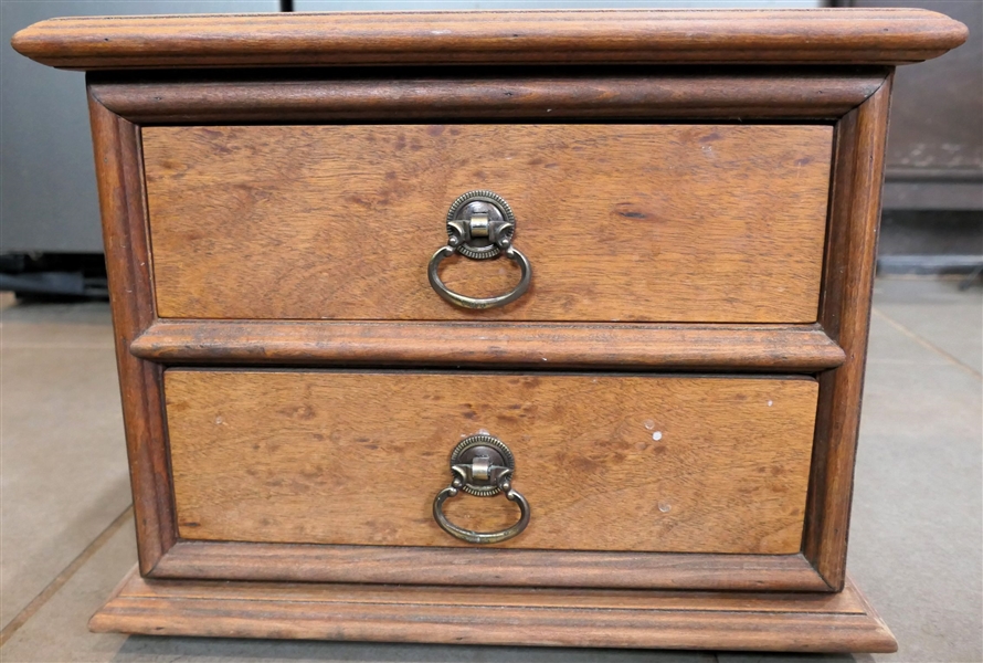 Nice Wood 2 Drawer Jewelry Box - Felt Lined Drawers - Measures 10" Tall 13" by 13" - With Costume Jewelry, Medals, Boy Scout Award, Etc. 