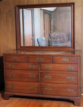 Henkel Harris - Virginia Galleries - Wild Black Cherry Dresser with Mirror - 3 Drawers Over 6 Drawers - Dresser Measures 34 Tall 54 by 24 1/2 Not Including Mirror 