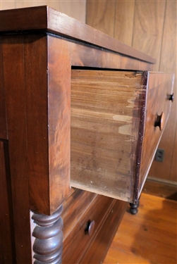 Beautiful American Flame Mahogany Chest - 1 Over 3 Finely Dovetailed Drawers - Paneled Sides - Measures 46 tall 47 by 22 