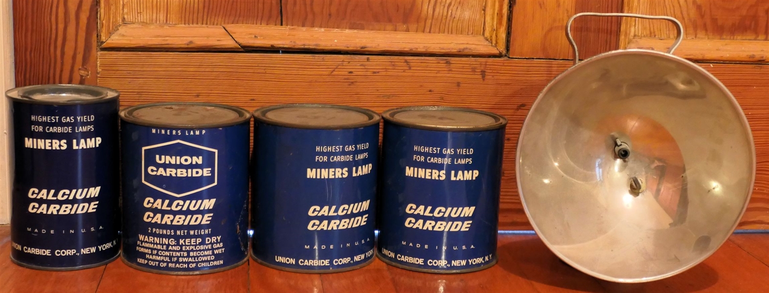 Justrite Miners Lantern with 3 Full and 1 Partial Tin of Miners Lamp Calcium Carbide 