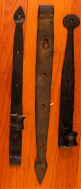 Shopmade Blacksmith Strap Hinge and 2 Candle Holders Made From Strap Hinges - Hinge Measures 18 1/2 Long