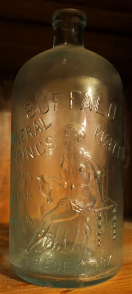 Buffalo Mineral Springs Water Bottle "Natures Materia Medica" With Buffalo Girl on Front - Measures 10 1/2" Tall 