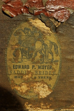 Edward P. Moyer Saddle / Bridle Harness Trunk - Hand Embossed Leather Wrapped Front - Leather Handles - Metal and Brass Trim -Box Measures 16 Tall 15 by 13 