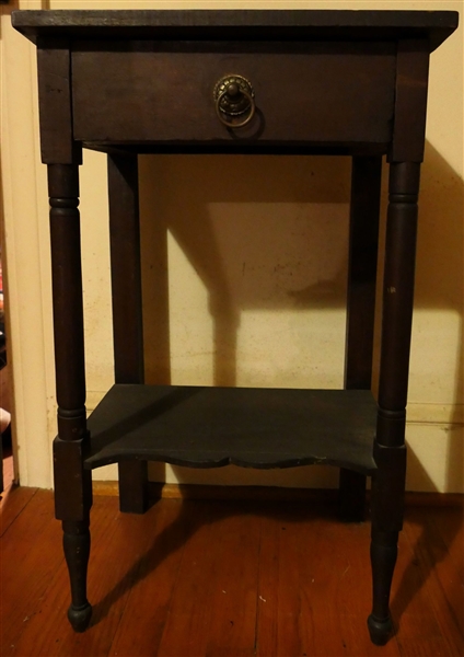 Mahogany Finish Occasional Table with Single Drawer - Brass Hardware  -Measures 28" Tall 17" by 13" 