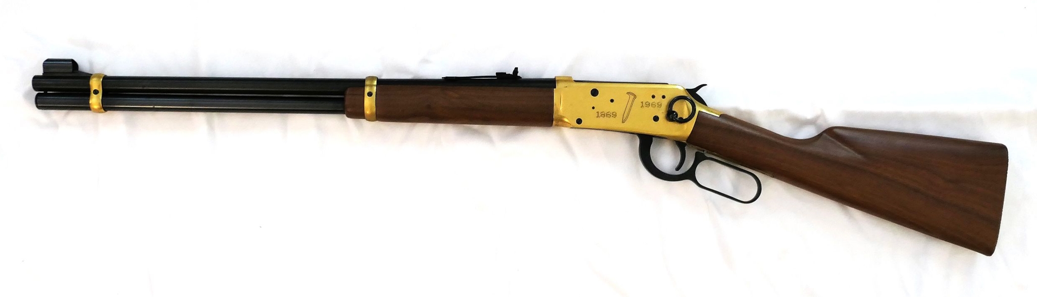 Winchester 30 - 30 Rifle - "Oceans United by Rail" Model 94 - 1869 -1969 - Golden Spike Commemorative Edition - Gold Plated - Lever Action - With Original Box - Outer Box Has Some Damage /...