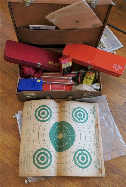 Leather Case Full of Gun / Hunting Supplies- Gun Cleaning Kits, Patches, Targets, Etc. 