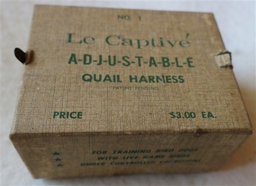 Le Captive Adjustable Quail Harness No. 1  - Manufactured by Kennel Crafts - Ocala Florida - In Original Paperboard Box with Original Instructions '