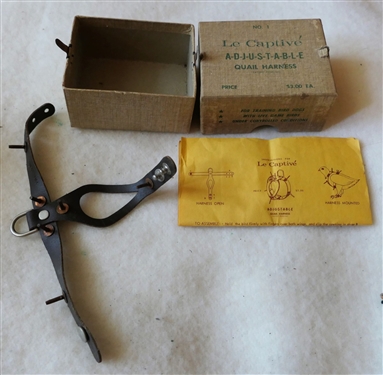 Le Captive Adjustable Quail Harness No. 1  - Manufactured by Kennel Crafts - Ocala Florida - In Original Paperboard Box with Original Instructions '