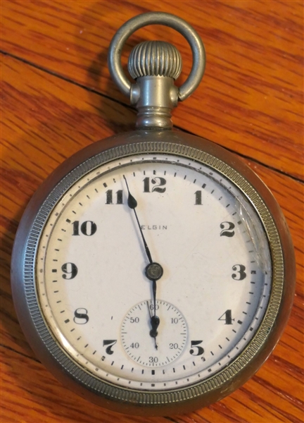 Elgin National Watch Co. Biscuit Case Pocketwatch - Serial Number 21024258 -Philadelphia Silverode Watch Case - Second Sub Dial - Crystal is Cracked Along Edge