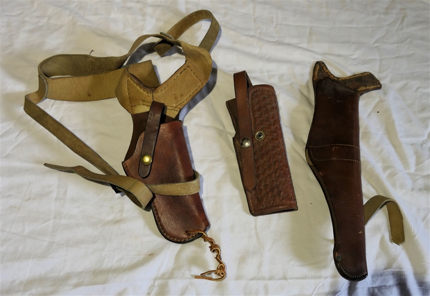 Leather Shoulder Holster, George Lawrence Tan Leather Holster with Basketweave Design - 38BH 518, and Heiser Denver 425 - Holster