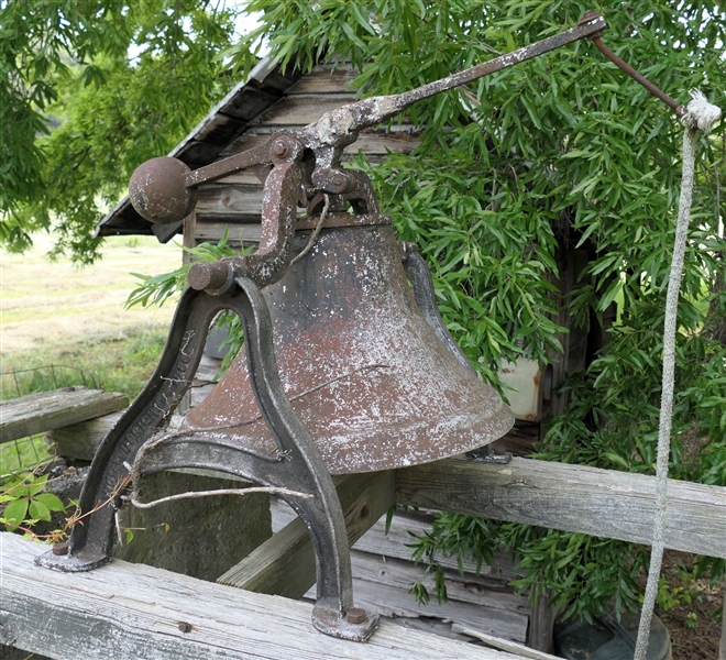 Unusual 1886 #4 Upright Bell - In Iron Stand - Pat. July 23, 1867 - Large Bell - Buyer Must Remove - Measures 19 1/2" Across Underside of Bell 