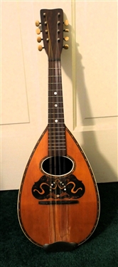 Inlaid Bowl Back Tater Bug Mandolin - American Conservator Trademark Label Inside - Banded Back - Ribbon and Mother of Pearl Inlaid Front 
