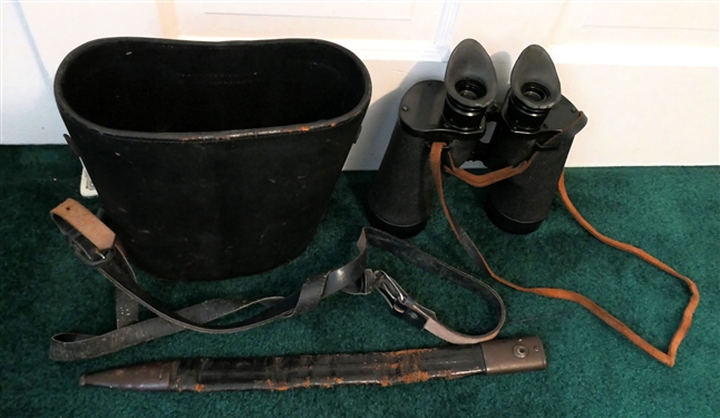 US Navy Binoculars Mark 28 - B&L No. 61 - 21- 57 - 7x50 Power in Case and Leather and Brass Bayonet Sheath 