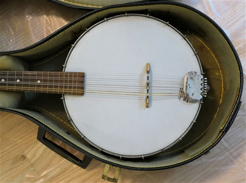 8 String Mandolin Banjo - Marked Bell Brand Where the Strings Attach At Bottom -In Case 