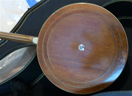4 String Banjo - Inlaid Band Around Outside - Pegs Marked PAGE PAT. - In Guitar Case 