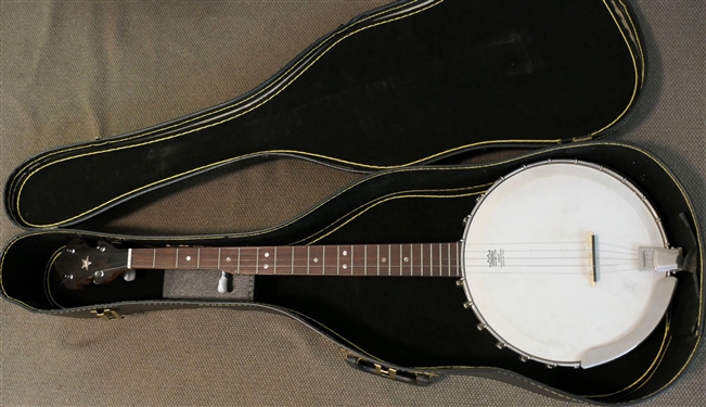 5 String Open Back Banjo - Inlaid Mother of Pearl Star on Head Stock Mother of Pearl Inlaid Neck - In Guitar Case 